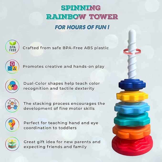 Premium Rainbow Spinning and Stacking Toy for Toddlers 1-3 Years